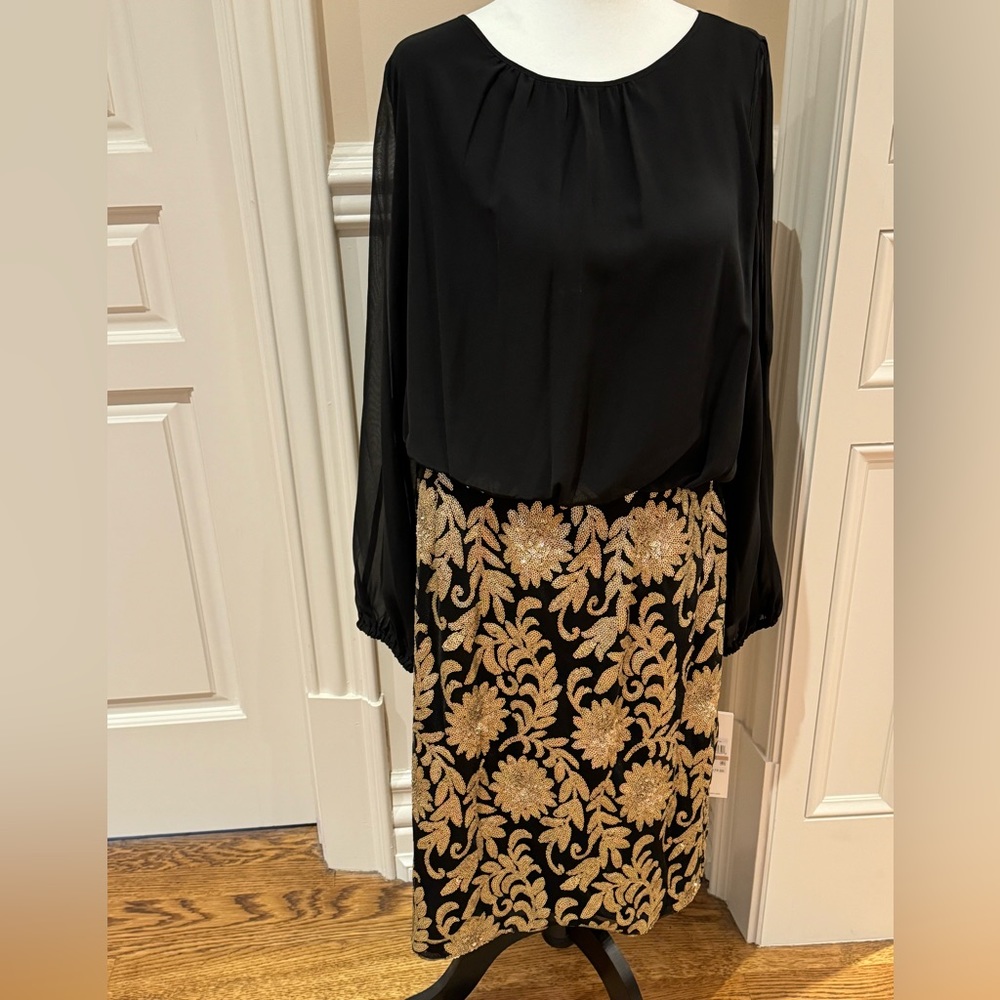 BNWT Calvin Klein Womens Black Sequined Blouson Party Cocktail Dress
